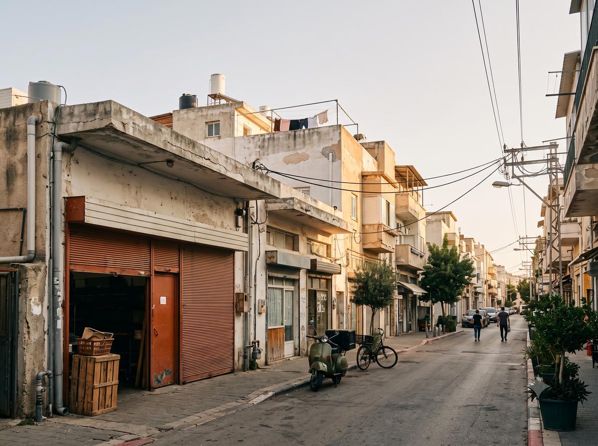 A side street in Florentin, south Tel Aviv — the studio's neighborhood